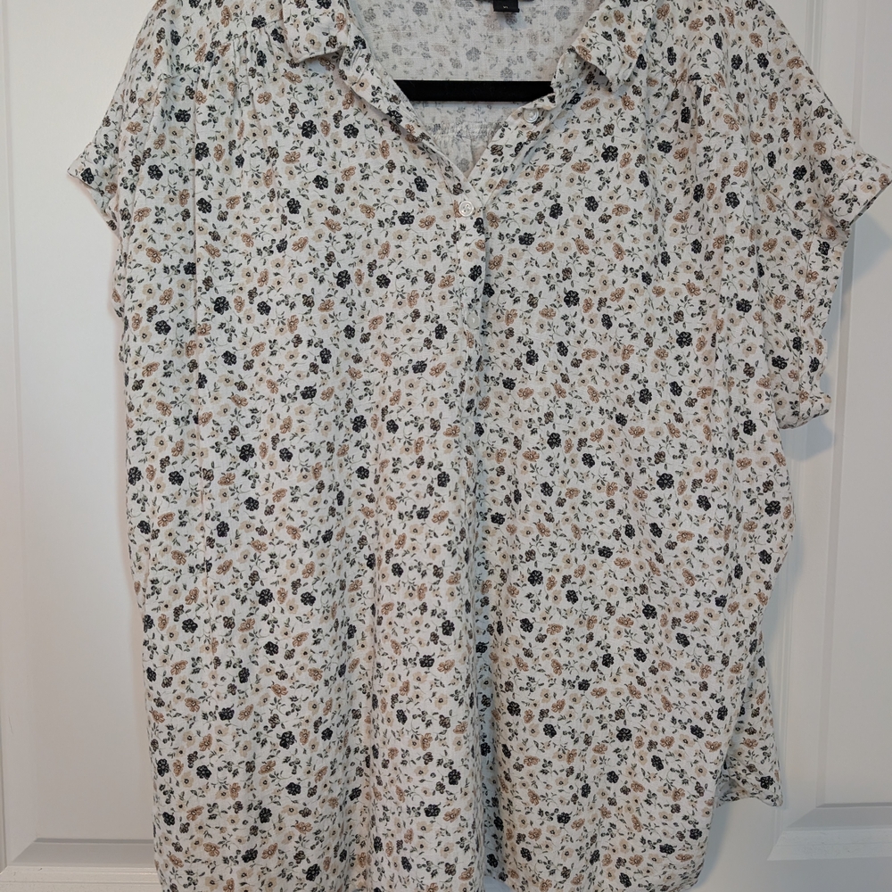 Ann Taylor Floral Print Top - Black, Brown, Cream